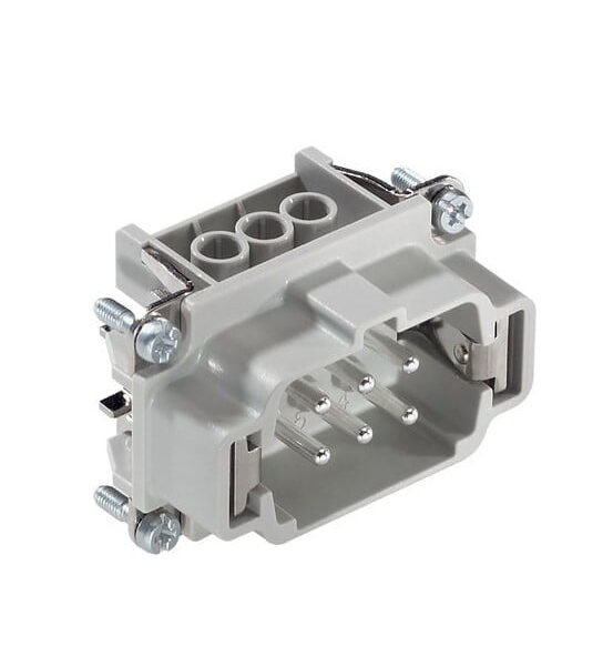 10190000, EPIC H-BE 6 SS, INSERTO RECTANGULAR MACHO 6P+T PINES (1-6), CONEXIÓN ATORNILLADA CON PROTECCIÓN DE HILO – 10190000