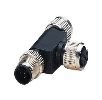 22260765, CONECTOR TIPO T P/ DEVICENET Y CANOPEN EPIC DATA CAN M12T, 5 PINES PARALELO, CONECTOR HEMBRA M12 A MACHO M12 PLUG Y HEMBRA M13 – 22260765