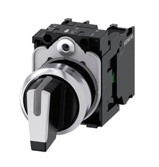 3SU1150-2BL60-1NA0, SELECTOR METALICO MANETA CORTA, 1-0-2, 3 POSICIONES FIJAS, 1NA+1NC, DIAM. 22MM – 3SU1150-2BL60-1NA0