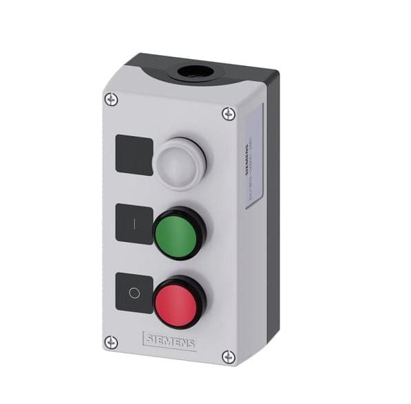 3SU1803-0AB00-2AB1, CAJA DE MANDO C/ 2 PULSADORES VERDE-ROJO + PILOTO TRANSPARENTE, 1NA+1NC+ BA9S – 3SU1803-0AB00-2AB1