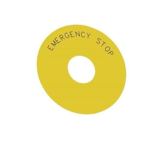 3SU1900-0BC31-0DA0, PLACA REDONDA DE PLASTICO 75MMx23MM C/ TEXTO PARADA DE EMERGENCIA, AMARILLO – 3SU1900-0BC31-0DA0