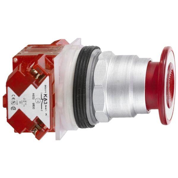 9001KR9RH6, PULSADOR DE EMERGENCIA MODULAR ROJO TIPO HONGO, CABEZAL 41MM, DIAM. 22MM, 1NC, DESBLOQUEO POR DESENGANCHE – 9001KR9RH6