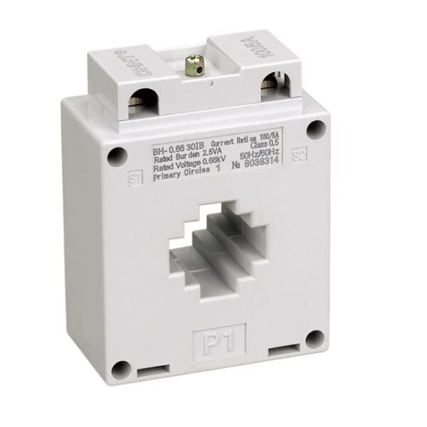 BH-0.66 30IB 100/5A , TRANSFORMADOR DE CORRIENTE 100/5A, VENTANA 31.5X11MM, CLASE 0.5 ( 1 VUELTA ) – BH-0.66 30IB 100/5A
