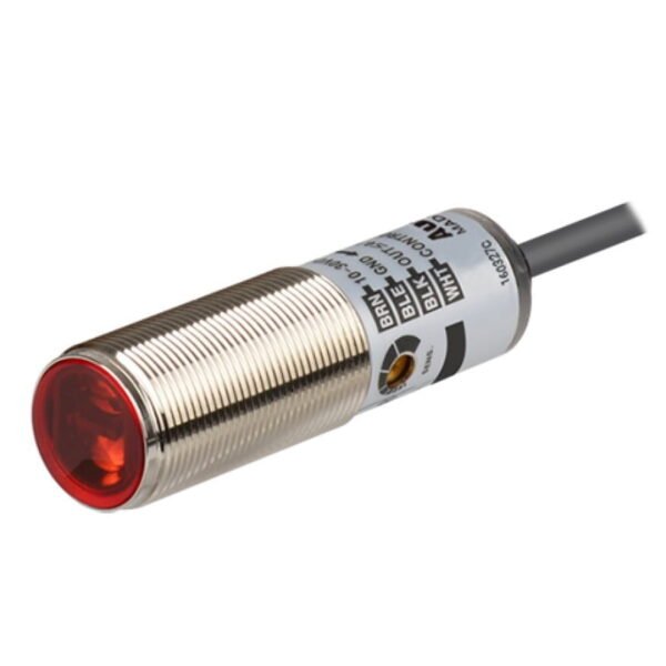BRQM100-DDTA-P, BR100-DDT-P – SENSOR FOTOELECTRICO DIFUSO REFLECTIVO, M18 ALC. 100MM, PNP NA, 10-30VC, CABLE 2MT, IP67 – BRQM100-DDTA-P