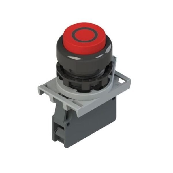 E2 AC-DXBC1212, PULSADOR PLASTICO NO RASANTE ROJO «O» 1NC, DIAM. 22MM – E2 AC-DXBC1212
