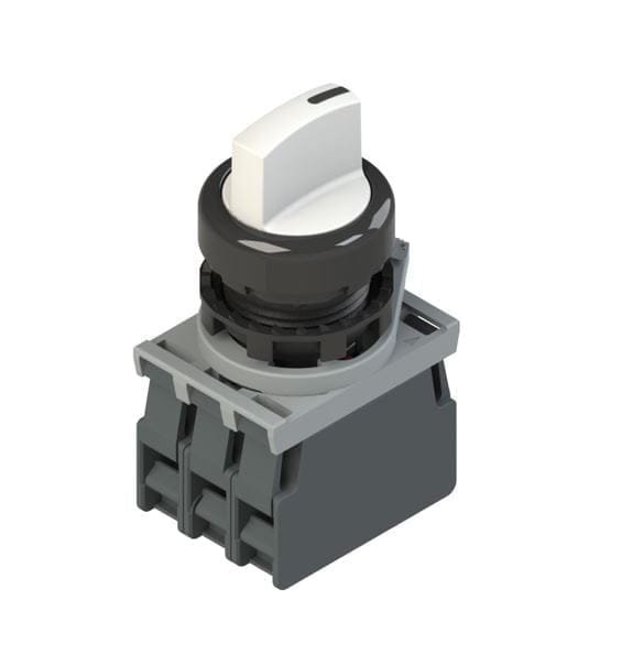 E2 AC-DXBC1805, SELECTOR LUMINOSO PLASTICO, 0-1, 2 POSICIONES FIJAS, 1NA+1NC, LED BLANCO 12-30VAC/DC – E2 AC-DXBC1805