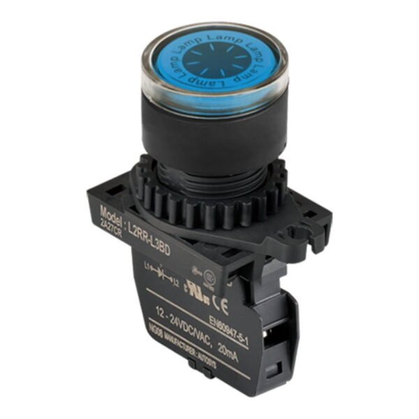 L2RR-L3B, PILOTO RASANTE AZUL LUMINOSO LED 12-30VDC/AC, DIAM. 22MM, MAT. PLASTICO – L2RR-L3B