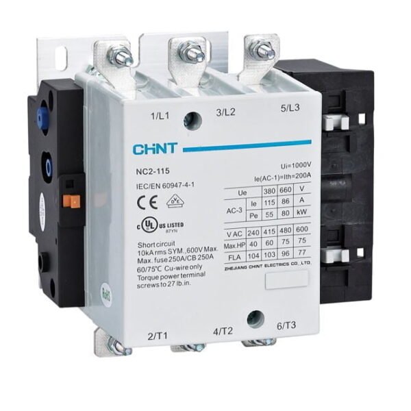 NC2-115A 220V 50/60HZ, CONTACTOR 115A 55KW, 220VAC – NC2-115A 220V 50/60HZ
