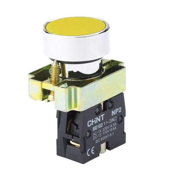 NP2-BA51, PULSADOR METALICO RASANTE AMARILLO 1NA DIAM. 22MM – NP2-BA51