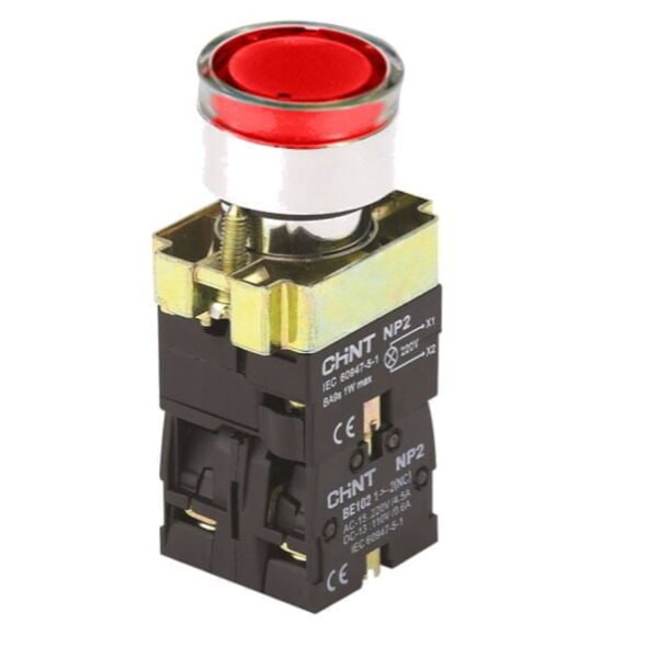 NP2-BW3461 220V LED, PULSADOR METALICO RASANTE LUMINOSO ROJO 1NA 220V – NP2-BW3461 220V LED