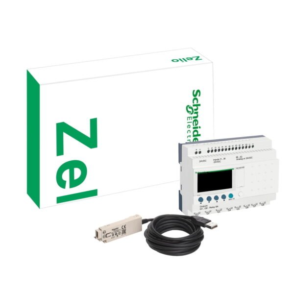 SR2PACKFU, PLC ZELIO COMPACTO SR2 8DI/4DO, 100-240VAC + CABLE DE CONEXION PC/USB + CD SOFTWARE – SR2PACKFU
