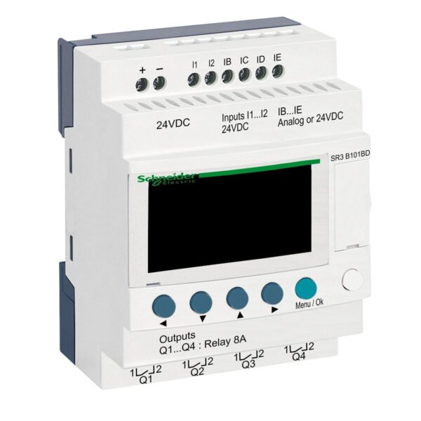 SR3B101BD, PLC ZELIO MODULAR SR3, 6DI/4AI, 4DO, 24VDC, IP40 C/ RELOJ – SR3B101BD