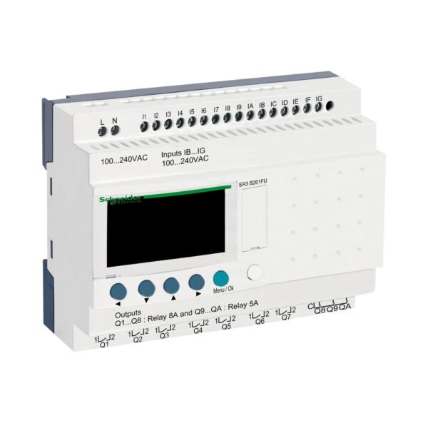 SR3B261FU, PLC ZELIO MODULAR SR3, 16DI, 10DO, 100-240VAC, IP40 C/ RELOJ – SR3B261FU