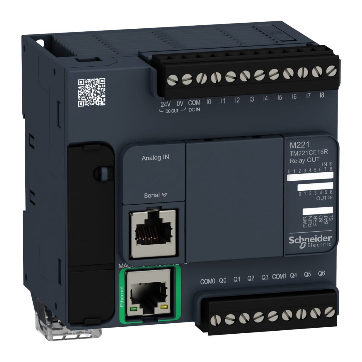 TM221CE16R, PLC MODICON M221, 9DI(PNP/NPN), 7DO(RELE), 2AI(0-10VDC), ETHERNET + SERIAL, 110-240VAC – TM221CE16R