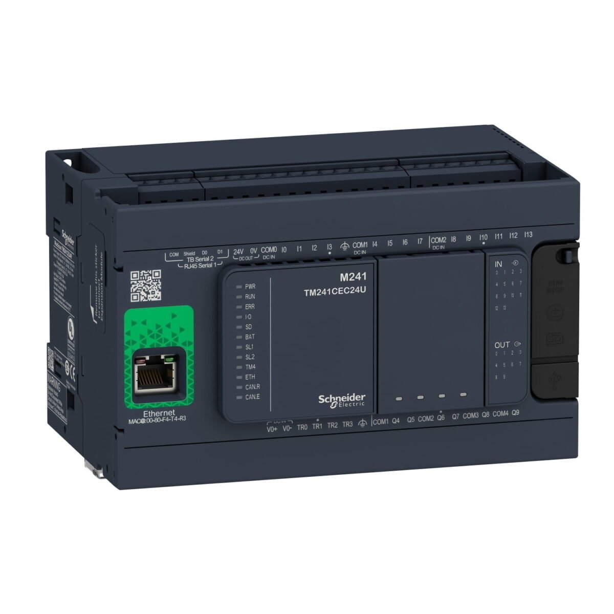 TM241CE24R, PLC MODICON M241, 14DI(PNP/NPN) 24VDC, 10DO(4 PNP+ 6 RELE), ETHERNET + 2 SERIAL, 110-240VAC – TM241CE24R