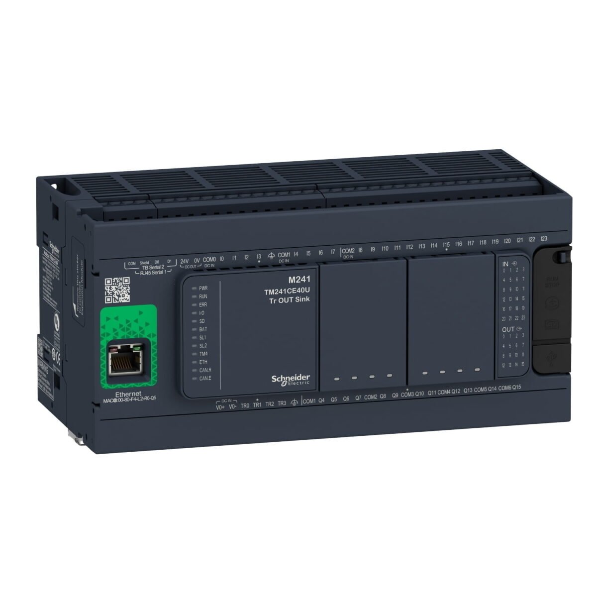 TM241CE40R, PLC MODICON M241, 24DI(PNP/NPN) 24VDC, 16DO(4 PNP+ 12 RELE), ETHERNET + 2 SERIAL, 110-240VAC – TM241CE40R