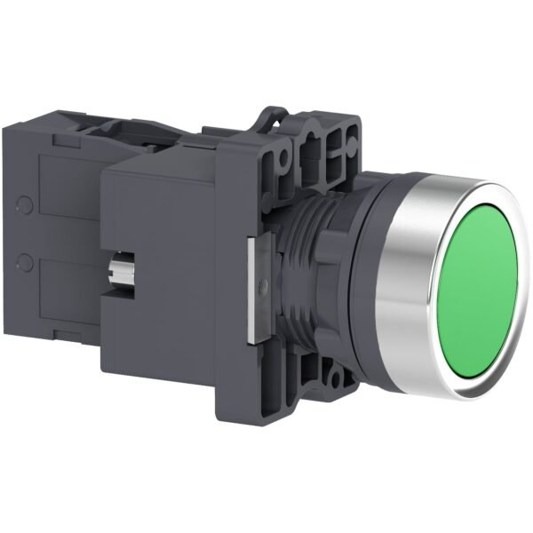 XA2EW33B1, PULSADOR PLASTICO LUMINOSO RASANTE VERDE 1NA DIAM. 22MM, LED 24VAC/DC, IP65 – XA2EW33B1