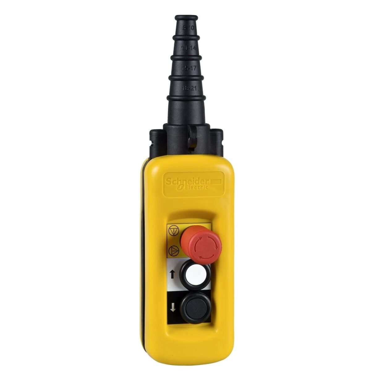 XACA2714, MANDO DE TECLE COLGANTE 3 PULSADORES + 1 PARADA DE EMERGENCIA DIAM. 30MM, 2NA+1NC – XACA2714
