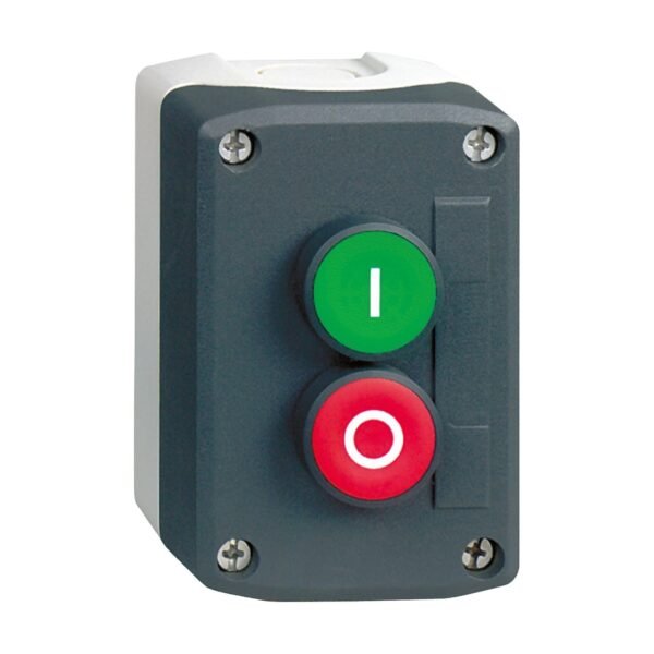 XALD213, ESTACION DE MANDO, 2 PULSADORES RASANTES VERDE Y ROJO, 1NA+1NC – XALD213