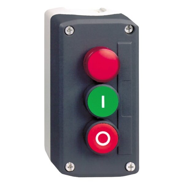 XALD363M, ESTACION DE MANDO, 2 PULSADORES DE IMPULSO, 1 PILOTO ROJO LED 230VAC, 1NA+1NC – XALD363M