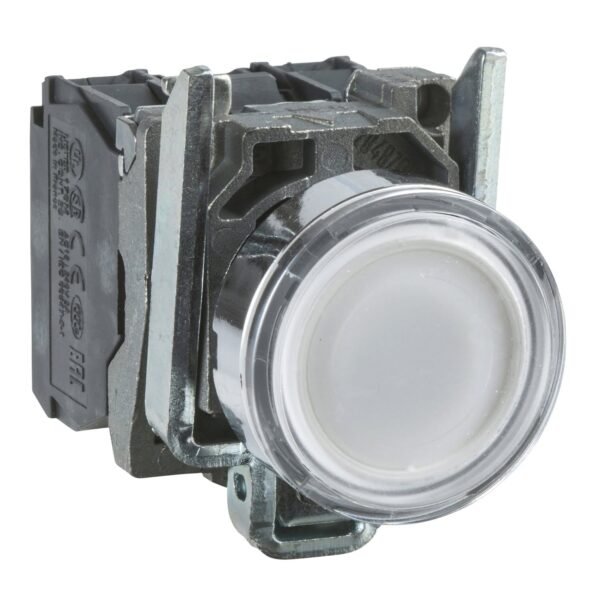 XB4BW31B5, PULSADOR METALICO LUMINOSO RASANTE BLANCO 1NA+1NC DIAM. 22MM, LED 24VAC/DC – XB4BW31B5