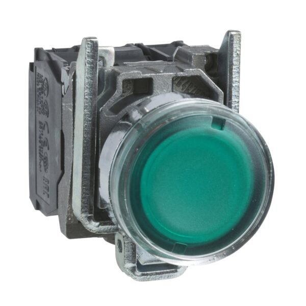 XB4BW33B5, PULSADOR METALICO LUMINOSO RASANTE VERDE 1NA+1NC DIAM. 22MM, LED 24VAC/DC – XB4BW33B5