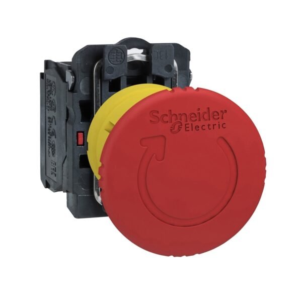 XB5AS8442, PULSADOR DE EMERGENCIA PLASTICO ROJO TIPO HONGO, CABEZAL 40MM, DIAM. 22MM, 1NC, DESBLOQUEO POR GIRO – XB5AS8442