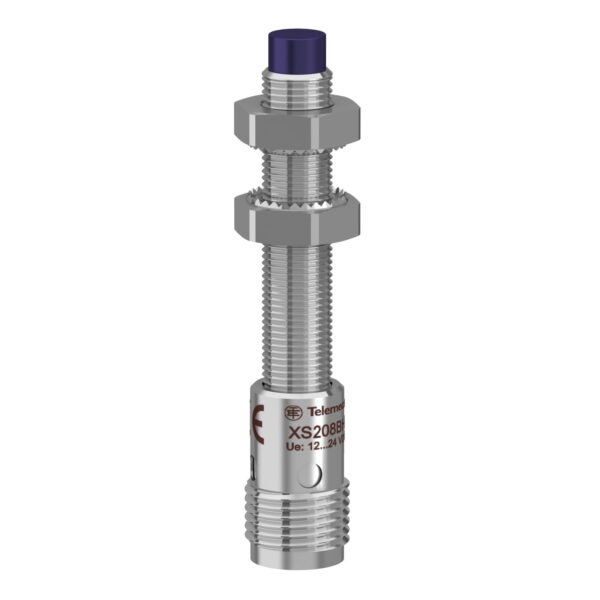 XS208BLPAM12, SENSOR INDUCTIVO NO RASANTE METALICO M08, ALC. 2.5MM, PNP NA, 3 HILOS, 12-24VDC, CONEX. M12, IP67 – XS208BLPAM12