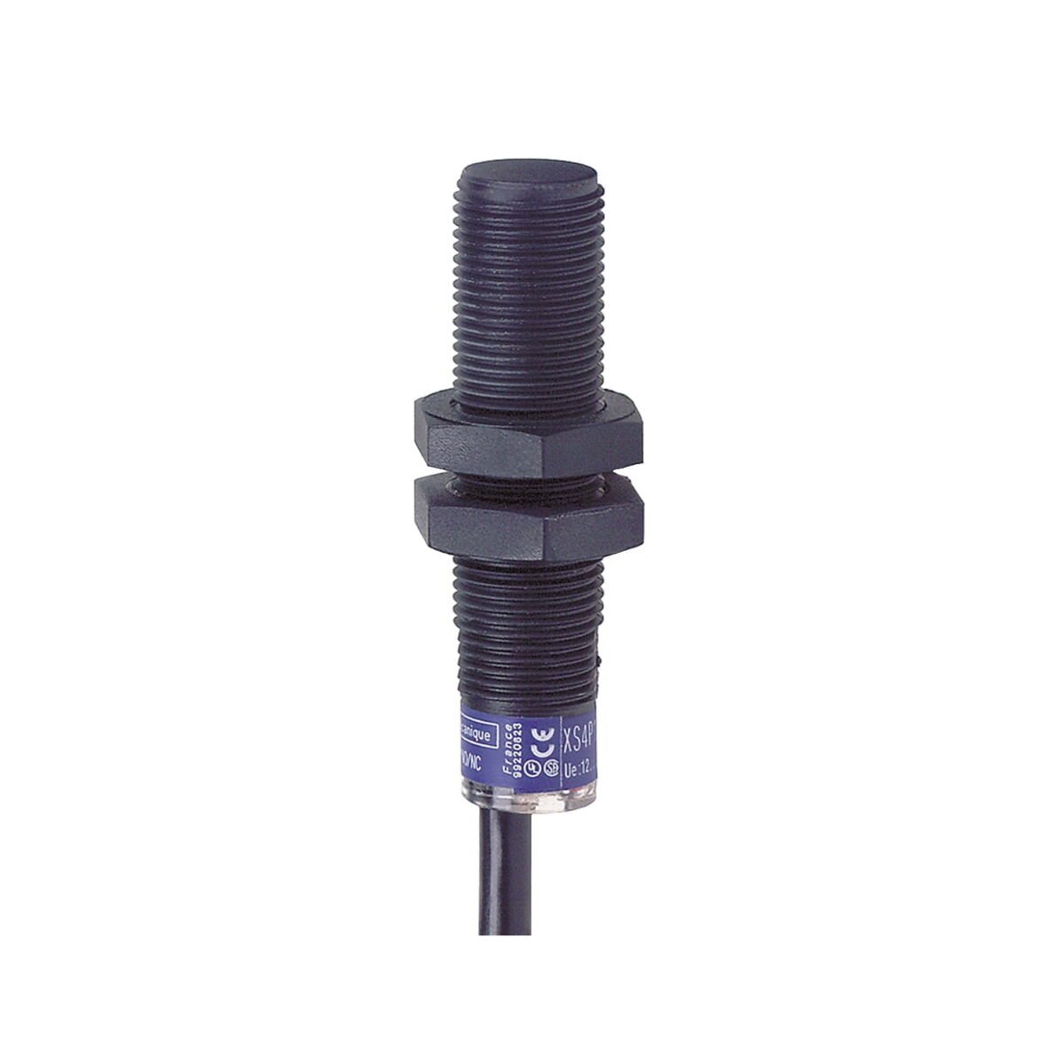 XS4P12PA370, SENSOR INDUCTIVO RASANTE PLASTICO M12, ALC. 4MM, PNP NA, 3 HILOS, 12-48VDC, CABLE 2MT, IP68 – XS4P12PA370