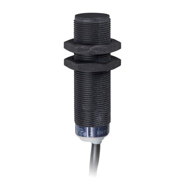 XS4P18MA230, SENSOR INDUCTIVO RASANTE PLASTICO M18, ALC. 8MM, RELE NA, 2 HILOS, 24-240VAC/VDC, CABLE 2MT, IP68 – XS4P18MA230