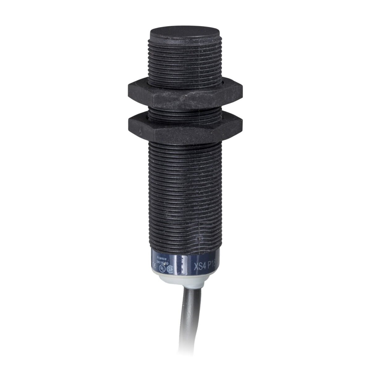 XS4P18PA370, SENSOR INDUCTIVO RASANTE PLASTICO M18, ALC. 8MM, PNP NA, 3 HILOS, 12-48VDC, CABLE 2MT, IP68 – XS4P18PA370