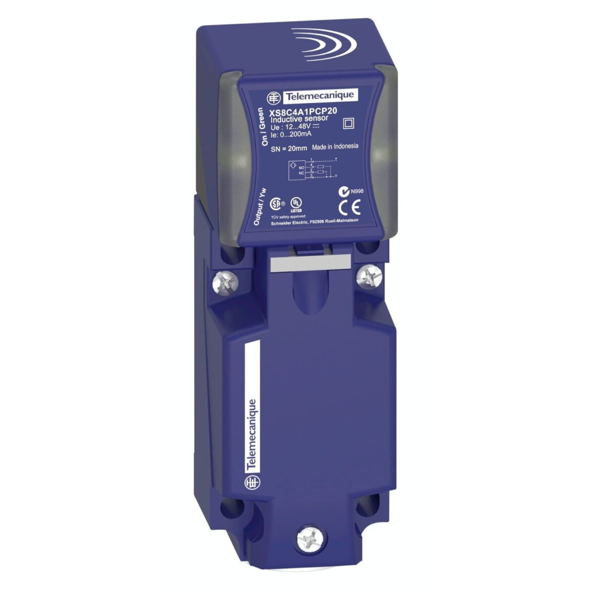 XS8C4A1DPG13, SENSOR INDUCTIVO CUADRADO PLASTICO, ALC. 20MM, RELE NA/NC, 2 HILOS, 12-48VDC, CONEX. TERMINAL, IP67/69K – XS8C4A1DPG13