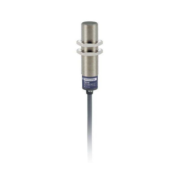 XT118B1PAL2, SENSOR CAPACITIVO RASANTE METALICO M18, ALC. 5MM, PNP NA, 3 HILOS, 24VDC, CABLE 2MT, IP67 – XT118B1PAL2