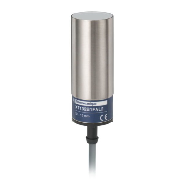 XT132B1FAL2, SENSOR CAPACITIVO RASANTE METALICO M32, ALC. 15MM, RELE NA, 2 HILOS, 24-240VAC, CABLE 2MT, IP67 – XT132B1FAL2