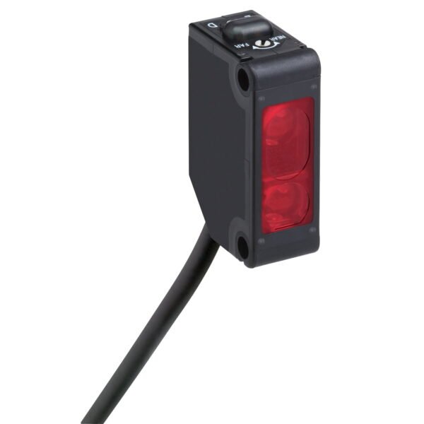 XUM8APCNL2, SENSOR FOTOELECTRICO PLASTICO 31X20MM, DIFUSO SUPRESION DE FONDO, ALC. 300MM, PNP NA/NC, 3 HILOS, 12-24VDC, CABLE 2MT, IP67 – XUM8APCNL2