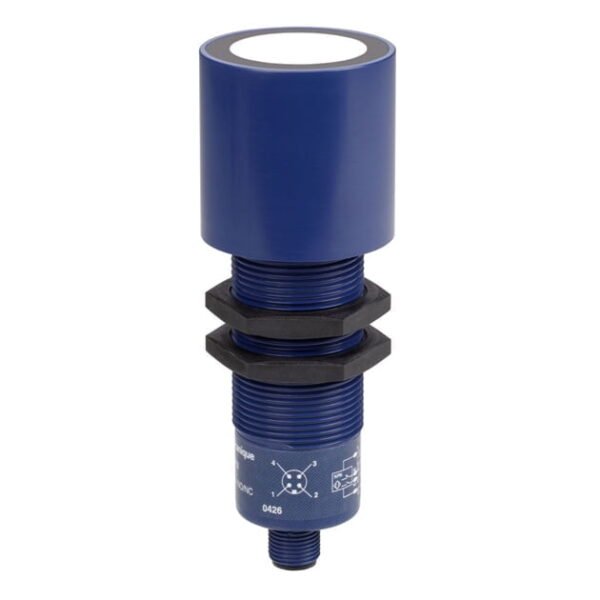 XX630A1PCM12, SENSOR ULTRASONICO PLASTICO M30, ALC. 1MT, PNP 1NA+1NC, 4 HILOS, 12-24VDC, CONEX. M12, IP67 – XX630A1PCM12