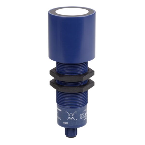 XX930A3A2M12, SENSOR ULTRASONICO PLASTICO M30, DIFUSO, ALC. 8MT, SAL. 4-20MA, 4 HILOS, 15-24VDC, CONEX. M12, IP67 – XX930A3A2M12