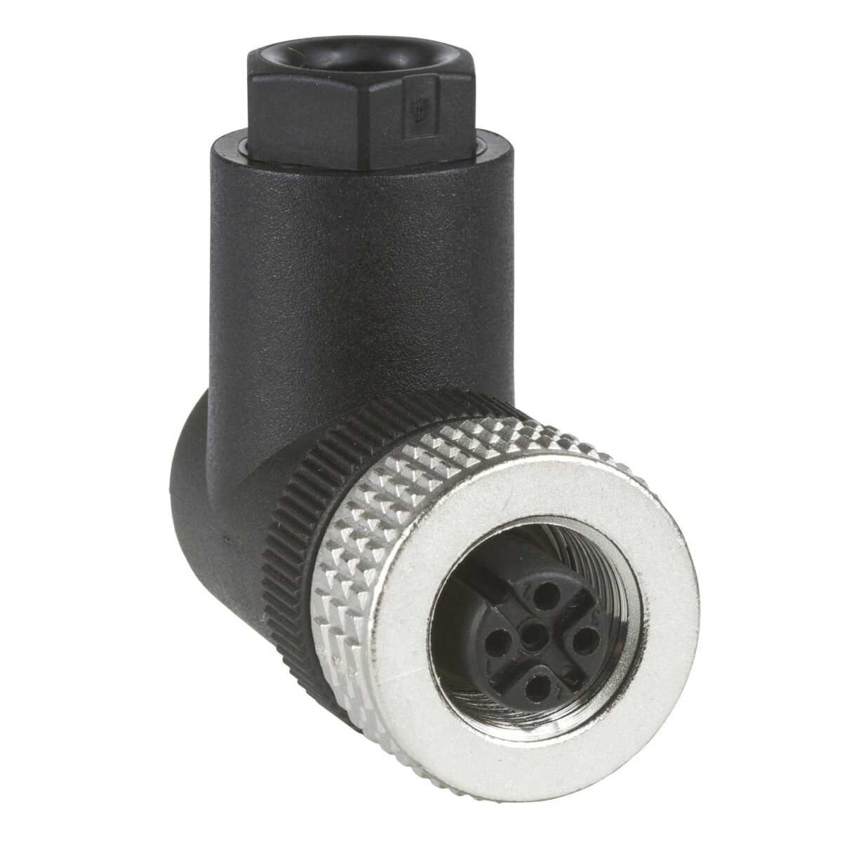 XZCC12FCM40B, CONECTOR ACODADO HEMBRA M12, 4 PINES, ROSCA METALICO – XZCC12FCM40B