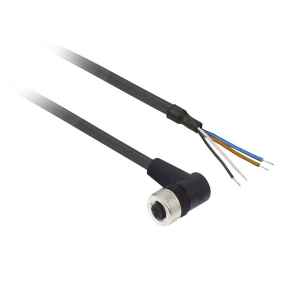 XZCP1241L5, CABLE P/ SENSOR, PUR NEGRO 5MT C/ CONECTOR ACODADO HEMBRA M12, 4 PINES – XZCP1241L5